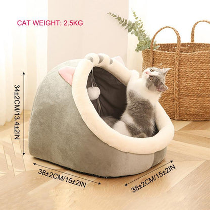 Thermal Cartoon Animal Ear Design Pet Bed - Soft and Cozy Indoor Cat Cave for Daily Use, Comfortable Cat Furniture and Gift Ideas