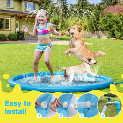 Pecute Splash 118 Inch Pad for Dogs ((Without PVC Pipe) , Dog Splash Pad Pool Mat Thickened, anti Slip Dog Water Toys Sprinkler, Easy to Set up Splash Pads for Summer Outdoor Garden Backyard Outside