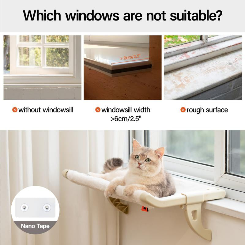 MEWOOFUN Adjustable Cat Window Hammock, Cat Bed for Window & Bedside Cat Perch for Indoor Cats & Large Cats, Suction Cup Free for 40Lbs Cats