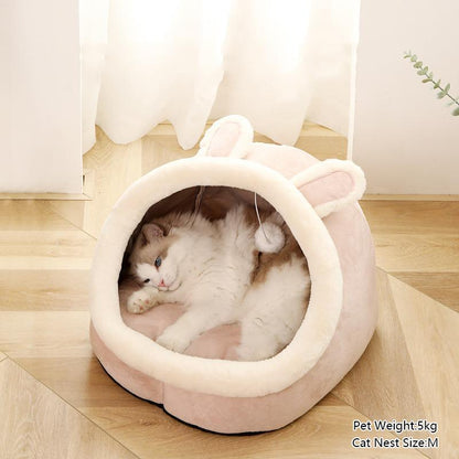 Thermal Cartoon Animal Ear Design Pet Bed - Soft and Cozy Indoor Cat Cave for Daily Use, Comfortable Cat Furniture and Gift Ideas