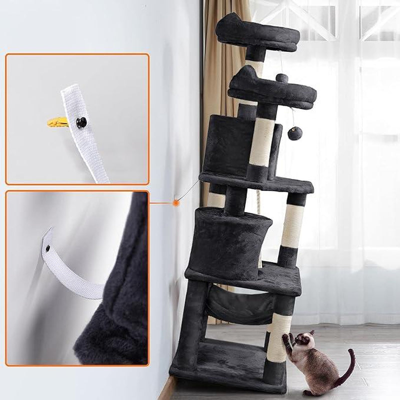 Topeakmart Black 4-Level Large Cat Tree Condo with 2 Perches, 62.2" H