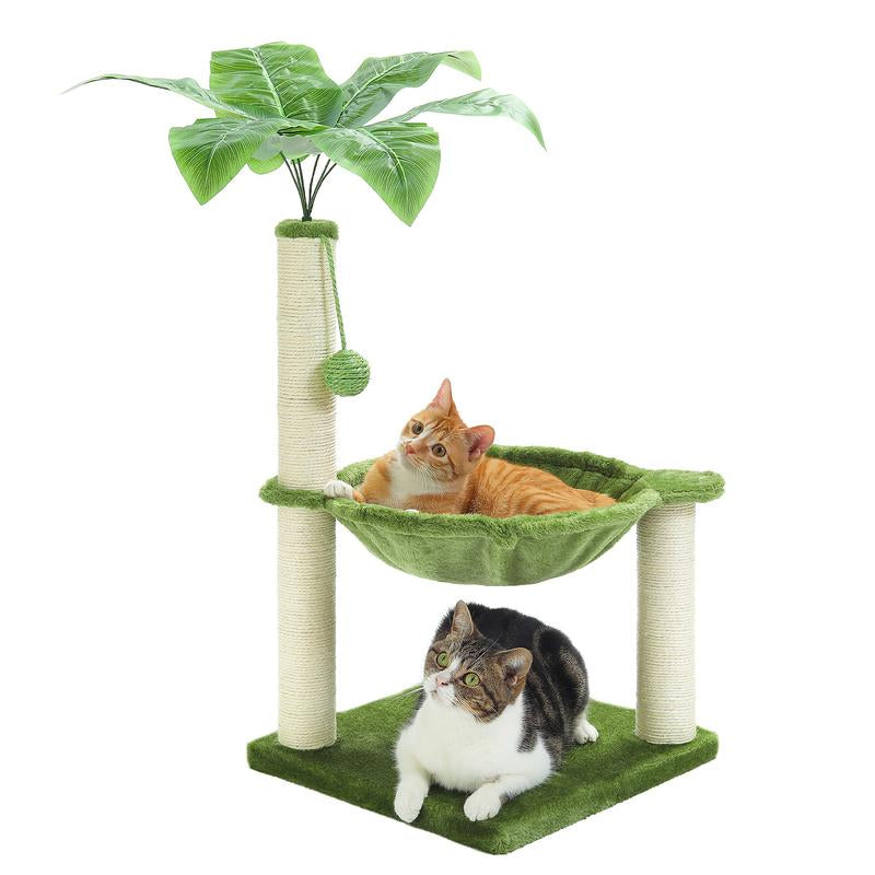 PAWZ Road Flower Cat Tree 47.2-Inch Multi-Level Cat Tower with Sisal Covered Scratching Posts, Condo for Indoor Cats, Perch, Ramp, Fluffy Ball