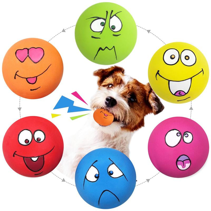 Latex Dog Chewing Squeaky Ball Toy, 6 Counts/Set Multicolor Face Fetch Play Toy for Puppy, Pet Supplies, Dog & Cat Accessories