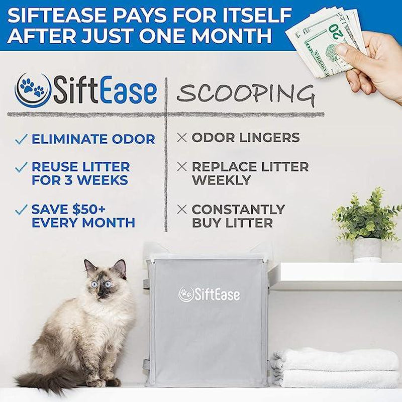 Siftease Litter Box Cleaner - Works with Any Cat Litter Box, Fast Cleaning, Simply Pour into XL Reuse Litter, Scoop, Reduce Waste