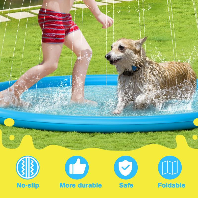 Pecute Splash 118 Inch Pad for Dogs ((Without PVC Pipe) , Dog Splash Pad Pool Mat Thickened, anti Slip Dog Water Toys Sprinkler, Easy to Set up Splash Pads for Summer Outdoor Garden Backyard Outside