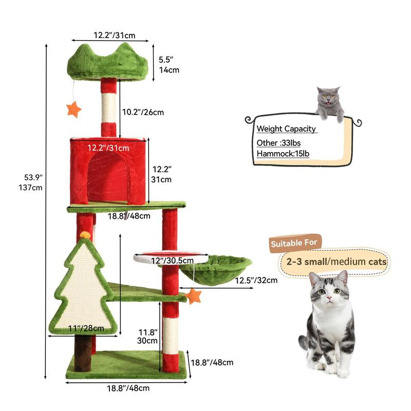 YITAHOME Gothic and Holiday-Themed Cat Tree with Coffin Bed, 38.6 to 75 inches Tall, Featuring Top Perch, Spacious Condos, Comfortable Hammock, Scratching Post, and Ladder in Black and Red