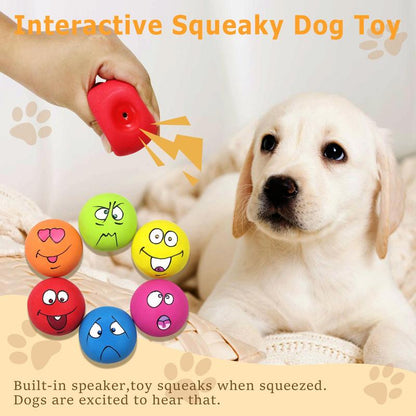 Latex Dog Chewing Squeaky Ball Toy, 6 Counts/Set Multicolor Face Fetch Play Toy for Puppy, Pet Supplies, Dog & Cat Accessories