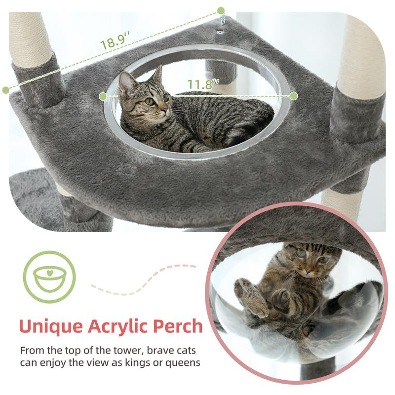 PAWZ Road Floor to Ceiling Cat Tree 92.9-101.6 Inches Height Adjustable, with Scratching Posts, Condo, Perches and Hammock for Indoor Cats Gray