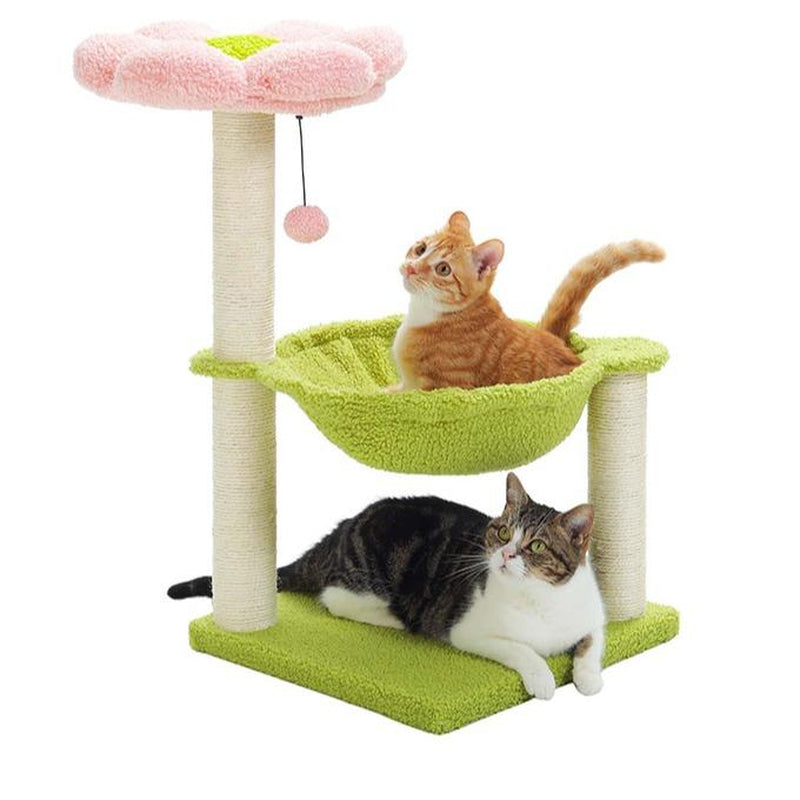 PAWZ Road Flower Cat Tree 47.2-Inch Multi-Level Cat Tower with Sisal Covered Scratching Posts, Condo for Indoor Cats, Perch, Ramp, Fluffy Ball