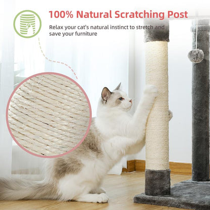 PAWZ Road Floor to Ceiling Cat Tree 92.9-101.6 Inches Height Adjustable, with Scratching Posts, Condo, Perches and Hammock for Indoor Cats Gray