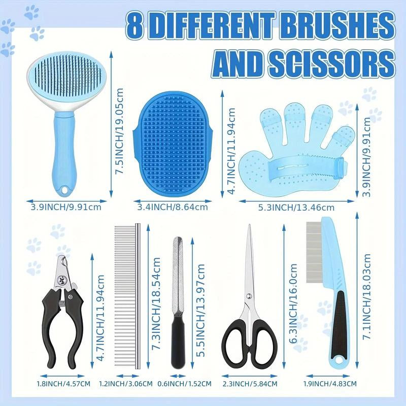 Pet Grooming Tool Set, Including Pet Grooming Brush & Scissors & Pet Nail Clipper & Cat Hair Remover & Pet Nail File & Storage Bag