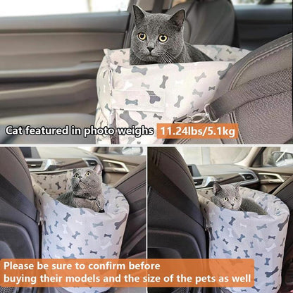 Pet Car Seat Bag, Safety Car Center Console Dog Car Seat, Removable & Washable Cat Car Seat, Comfortable Car Seat Bed, Portable Pet Carrier Bag for Dog & Cat