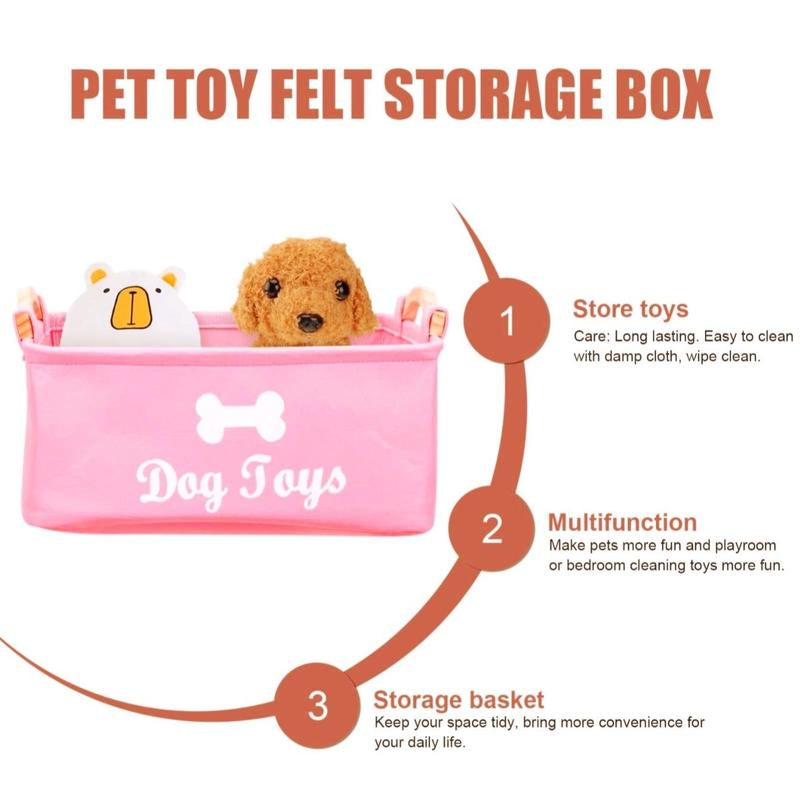 Bone & Letter Pattern Pet Toy Storage Box, Foldable Storage Basket with Wooden Handle, Multi-Functional Pet Supplies Organizer for Dogs & Cats