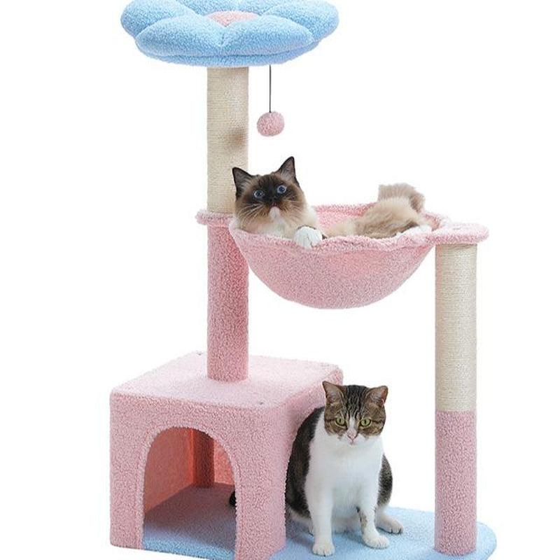 PAWZ Road Flower Cat Tree 47.2-Inch Multi-Level Cat Tower with Sisal Covered Scratching Posts, Condo for Indoor Cats, Perch, Ramp, Fluffy Ball