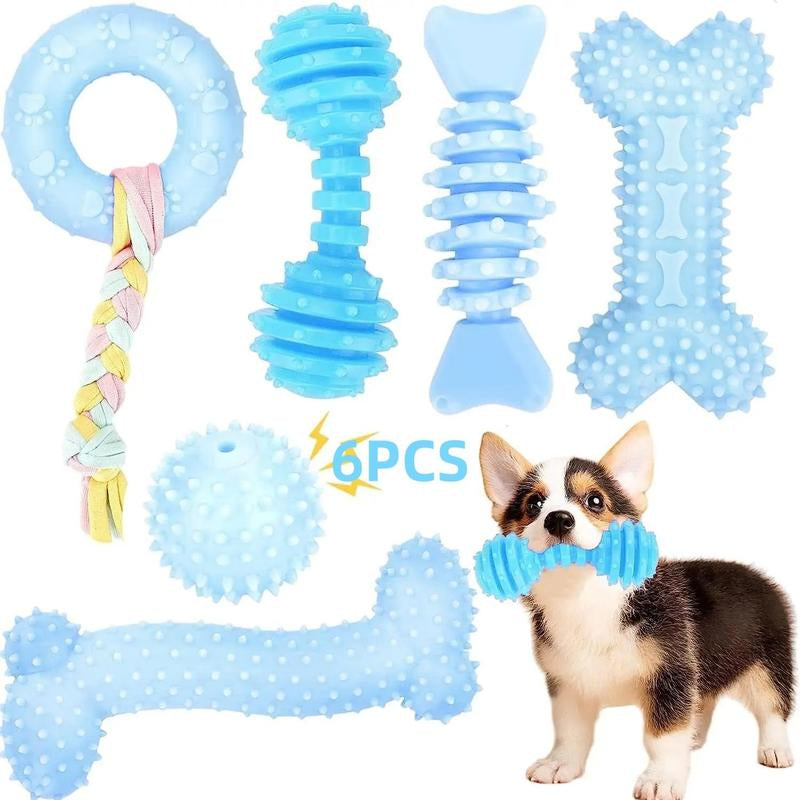 Durable Pet Chew Toy Set, 6 Counts/Set Mixed Style Dog Teeth Cleaning Toy, Interactive Dog Teeth Grinding Toy, Pet Products