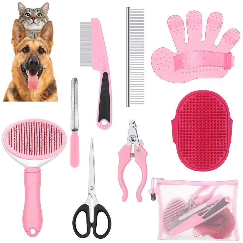 Pet Grooming Tool Set, Including Pet Grooming Brush & Scissors & Pet Nail Clipper & Cat Hair Remover & Pet Nail File & Storage Bag