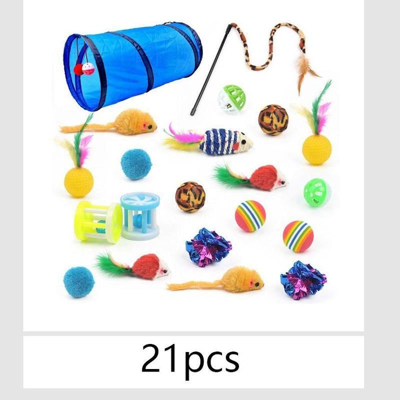 Artificial Mouse Cat Toys, 21Pcs/Set Cat Toy Set, Including Cat Tunnel, Balls, Feather Toy, Kitten Mouse Toy, Pet Supplies