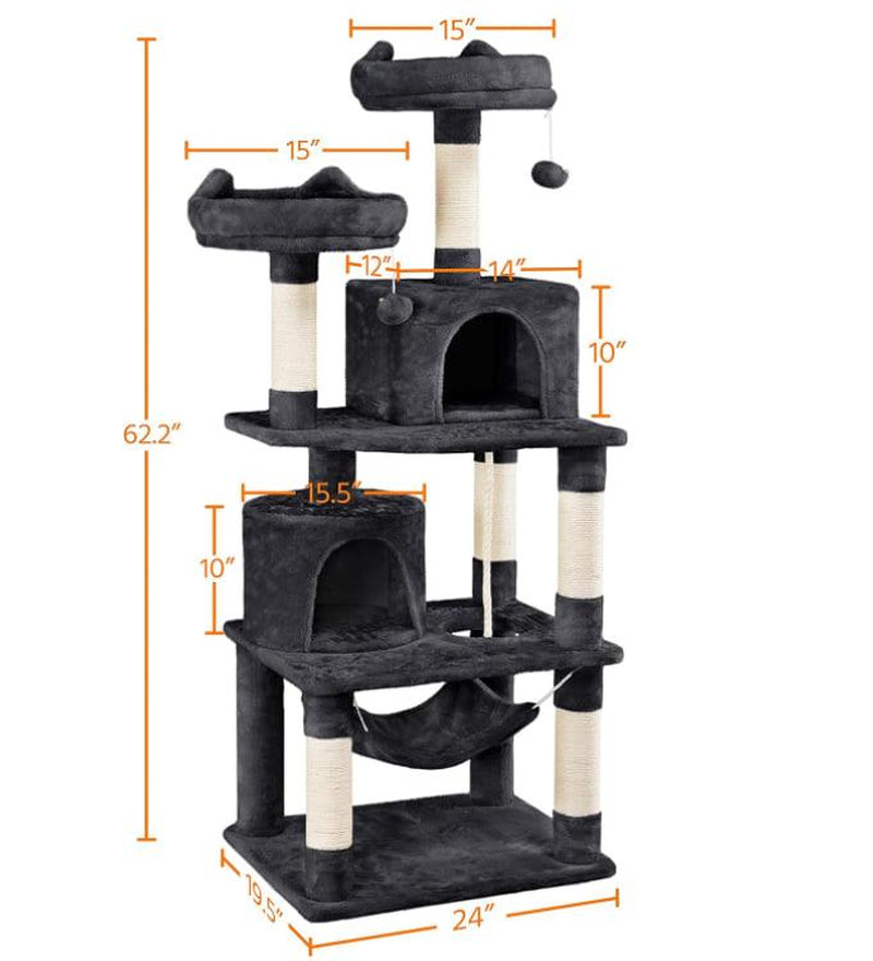 Topeakmart Black 4-Level Large Cat Tree Condo with 2 Perches, 62.2" H