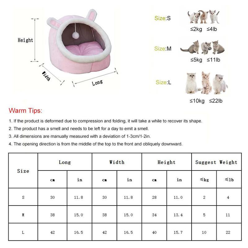 Thermal Cartoon Animal Ear Design Pet Bed - Soft and Cozy Indoor Cat Cave for Daily Use, Comfortable Cat Furniture and Gift Ideas