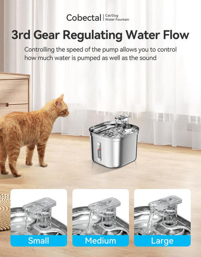 Premium Stainless Steel Cat Water Fountain with Multi-Filter System, No Sputter Design, Compact and Easy to Clean, 2.2L Large Capacity