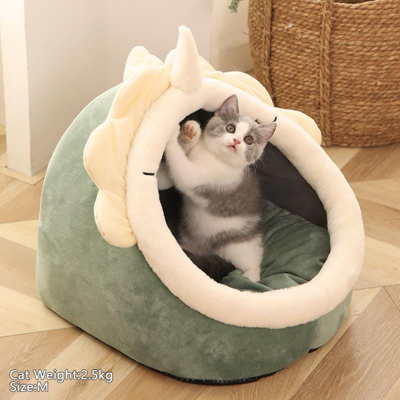 Thermal Cartoon Animal Ear Design Pet Bed - Soft and Cozy Indoor Cat Cave for Daily Use, Comfortable Cat Furniture and Gift Ideas