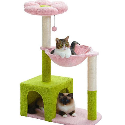 PAWZ Road Flower Cat Tree 47.2-Inch Multi-Level Cat Tower with Sisal Covered Scratching Posts, Condo for Indoor Cats, Perch, Ramp, Fluffy Ball