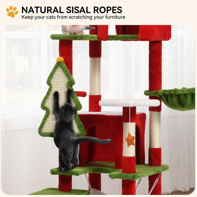 YITAHOME Gothic and Holiday-Themed Cat Tree with Coffin Bed, 38.6 to 75 inches Tall, Featuring Top Perch, Spacious Condos, Comfortable Hammock, Scratching Post, and Ladder in Black and Red