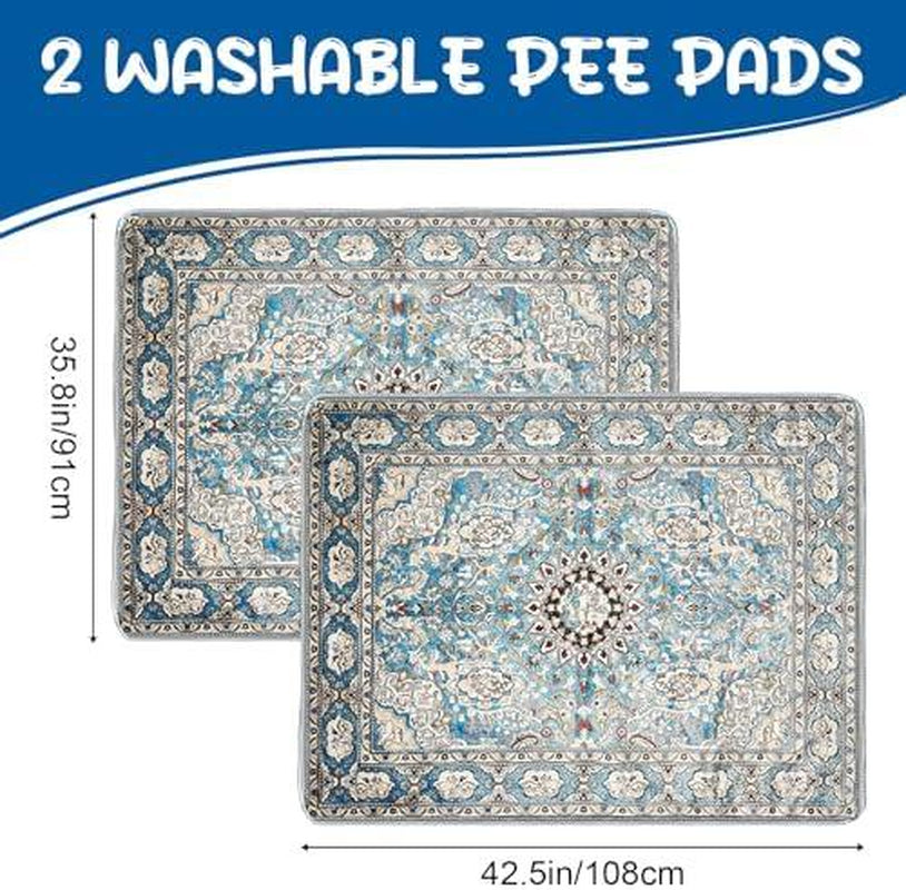 Washable Pee Pads for Dogs, Dog Pee Proof Rug, Reusable Puppy Pads 35.8"X42" Super Absorbent Leakproof Dog Training Pads, 2 Pack Non-Slip Potty Pads for Floor, Crate, Couch (Blue-1)