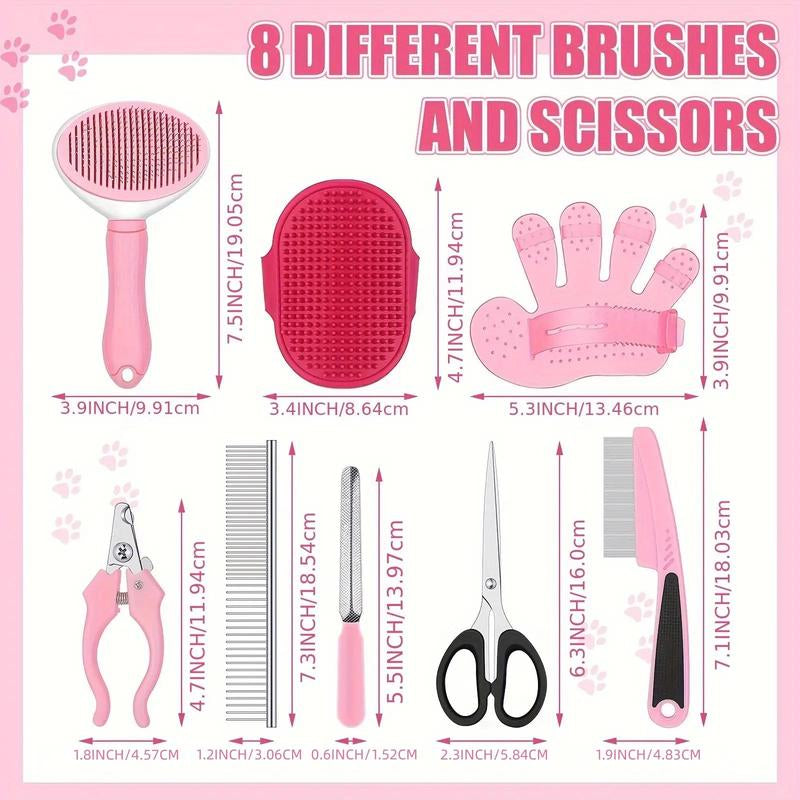 Pet Grooming Tool Set, Including Pet Grooming Brush & Scissors & Pet Nail Clipper & Cat Hair Remover & Pet Nail File & Storage Bag