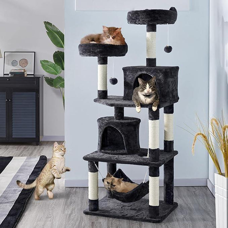 Topeakmart Black 4-Level Large Cat Tree Condo with 2 Perches, 62.2" H