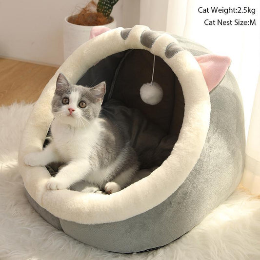 Thermal Cartoon Animal Ear Design Pet Bed - Soft and Cozy Indoor Cat Cave for Daily Use, Comfortable Cat Furniture and Gift Ideas