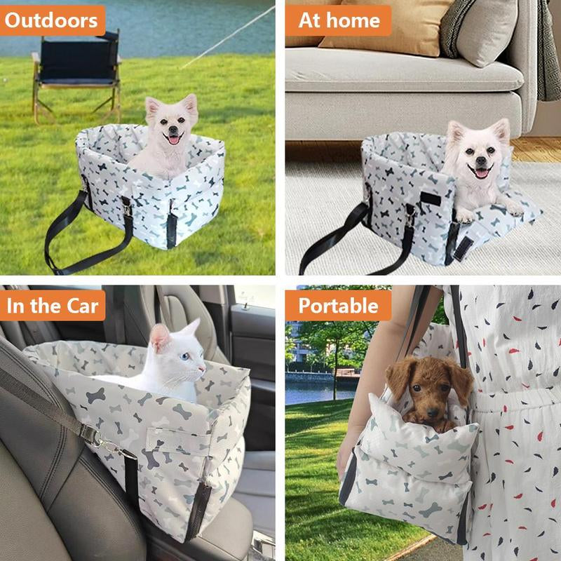 Pet Car Seat Bag, Safety Car Center Console Dog Car Seat, Removable & Washable Cat Car Seat, Comfortable Car Seat Bed, Portable Pet Carrier Bag for Dog & Cat