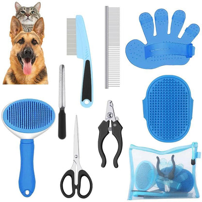 Pet Grooming Tool Set, Including Pet Grooming Brush & Scissors & Pet Nail Clipper & Cat Hair Remover & Pet Nail File & Storage Bag