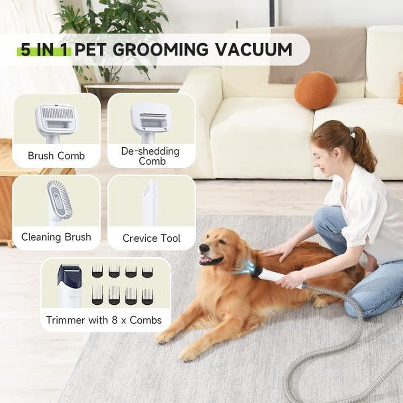 APETDOLA 5-In-1 Pet Grooming Vacuum, Grooming Kit for Shedding with 3.2 L Large Dust Cup,3 Modes of Vacuum Suction to 18Kpa, 8 Guard Combs, Grooming Vacuum for Dogs & Cats at Home