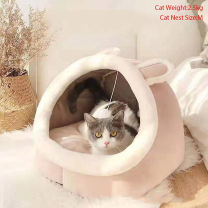 Thermal Cartoon Animal Ear Design Pet Bed - Soft and Cozy Indoor Cat Cave for Daily Use, Comfortable Cat Furniture and Gift Ideas