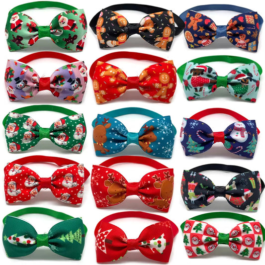 30/50Pcs Christmas Pet Dog Bowties Small Dog Cat Bow Tie Collar Holiday Pet Bowknot Neckties Grooming Bowties Pet Supplies