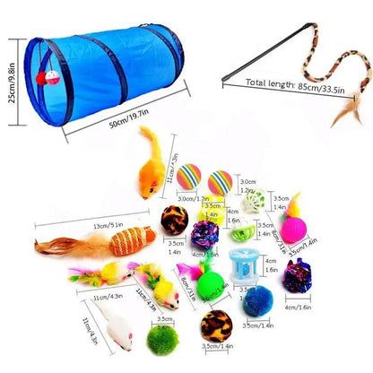 Artificial Mouse Cat Toys, 21Pcs/Set Cat Toy Set, Including Cat Tunnel, Balls, Feather Toy, Kitten Mouse Toy, Pet Supplies