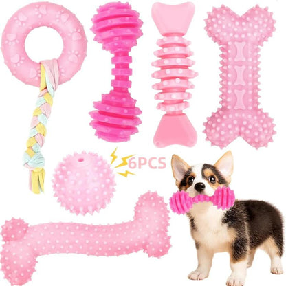 Durable Pet Chew Toy Set, 6 Counts/Set Mixed Style Dog Teeth Cleaning Toy, Interactive Dog Teeth Grinding Toy, Pet Products